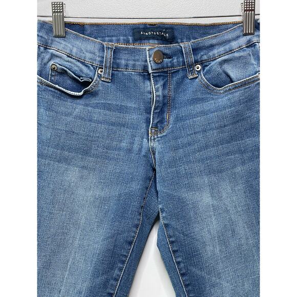 Aero Jeans Jegging Pants Medium Blue Wash Skinny Stretch Raw Hem Cropped 2 - Picture 2 of 11